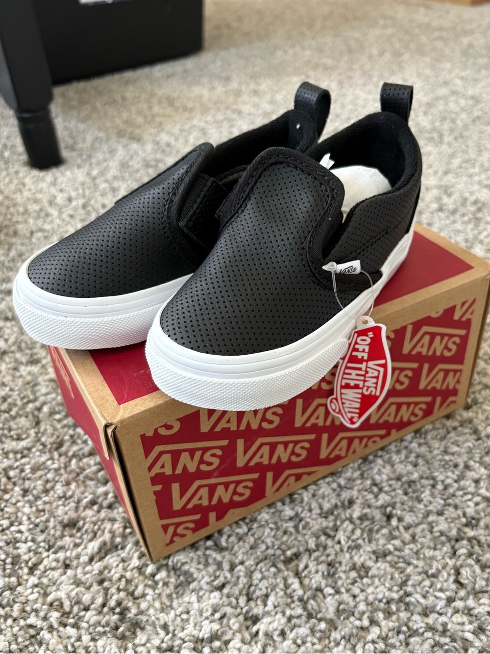 Vans Slip-On V Perforated Leather in Black & True White
